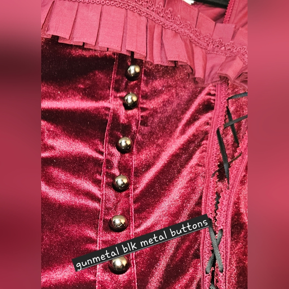 Scarlet Darkness XXL Dark Burgundy Victorian Gothic Steampunk Corset Blouse - Picture 14 of 14